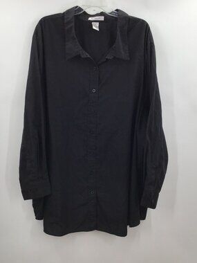 Roaman's Women's 5X Black Button Shirt Office Casual Cotton Blend Long Sleeve